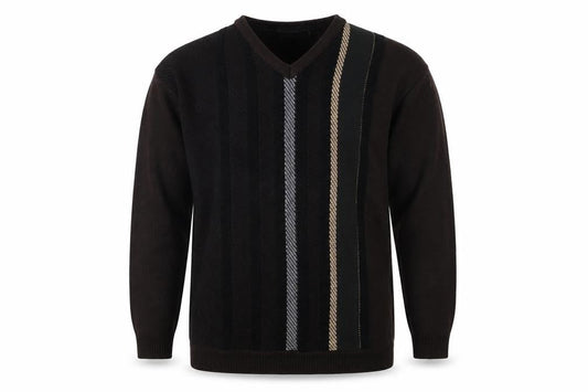 Mansize Men's Black 2XL V-Neck Knit Pullover