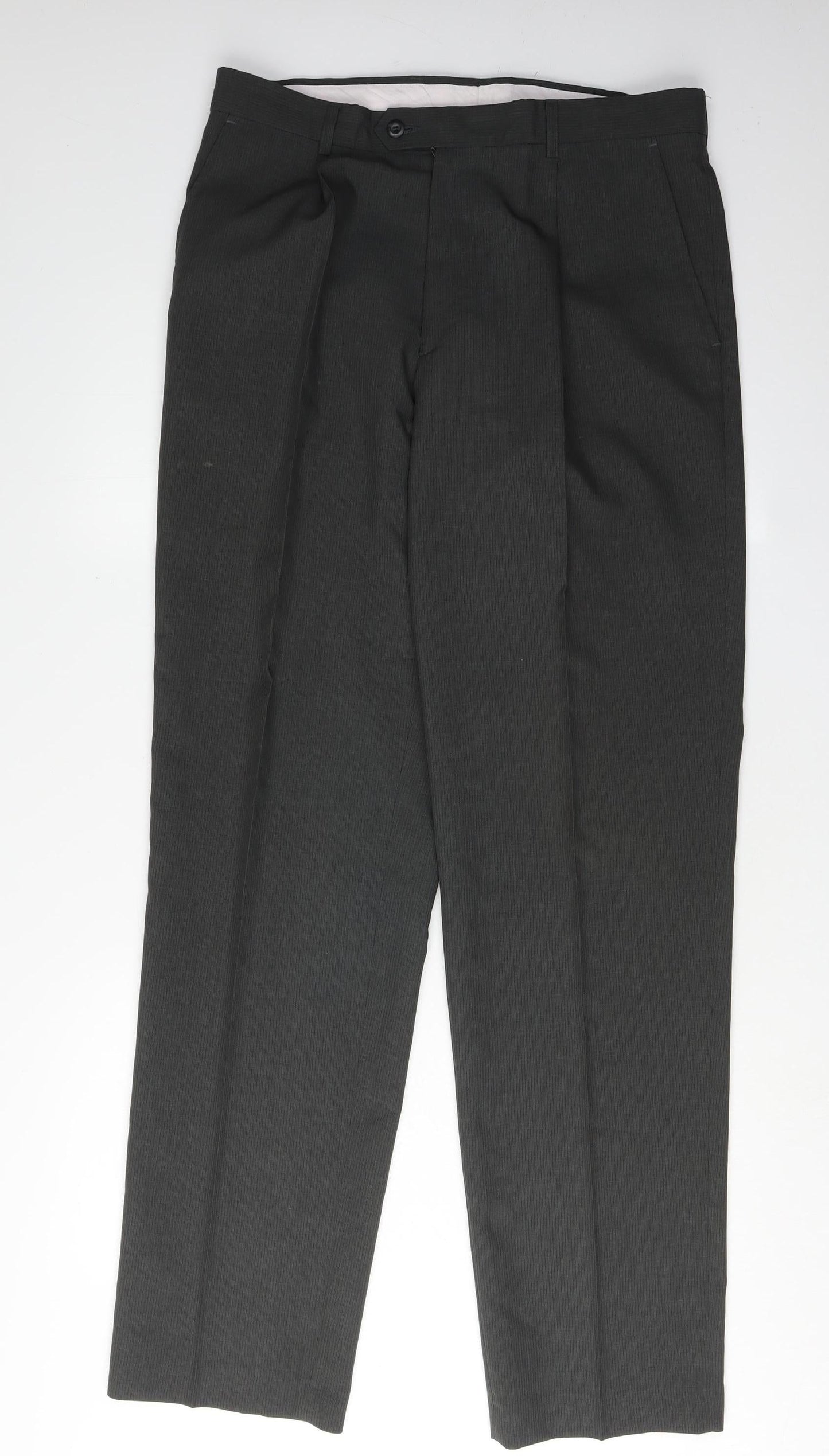 Burton Men's Black Dress Trousers 34L Polyester Flat Front