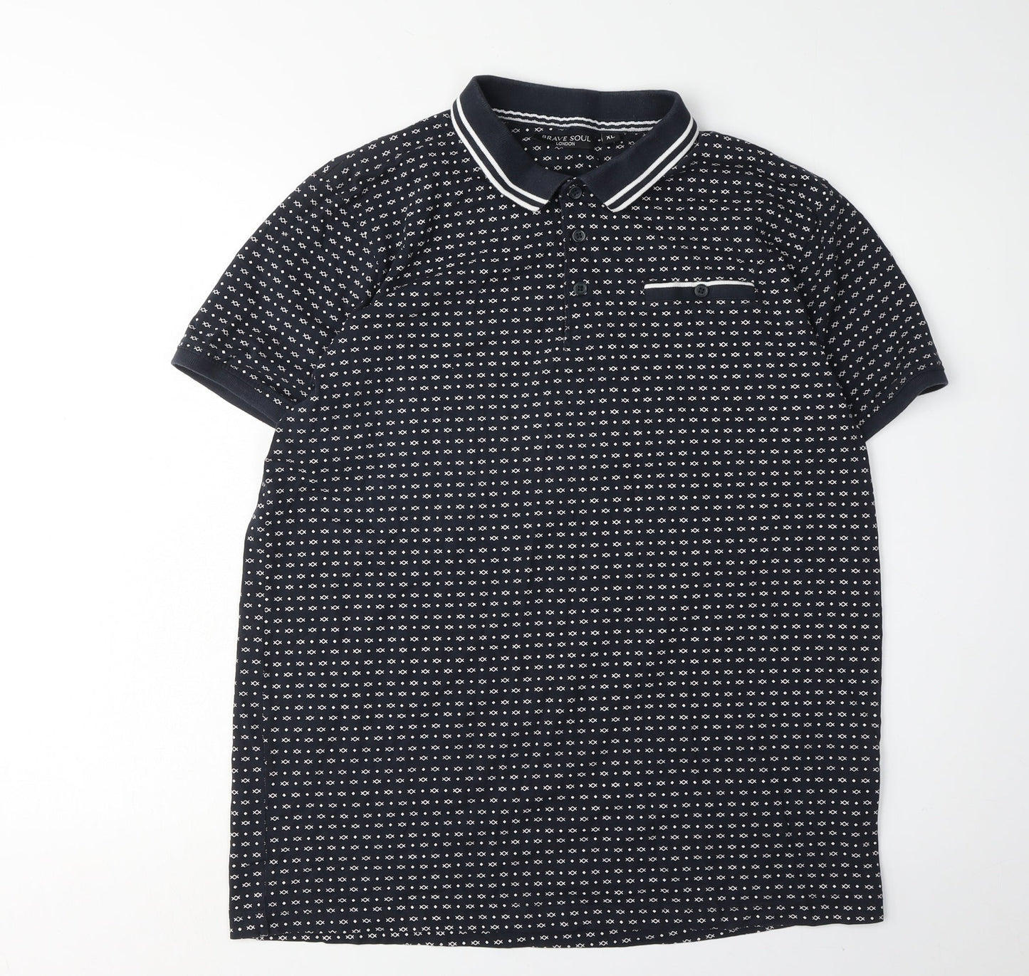 Brave Soul Men's XL Black Geometric Polo Shirt