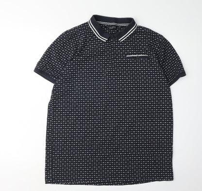 Brave Soul Men's XL Black Geometric Polo Shirt