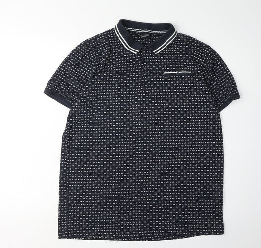 Brave Soul Men's XL Black Geometric Polo Shirt