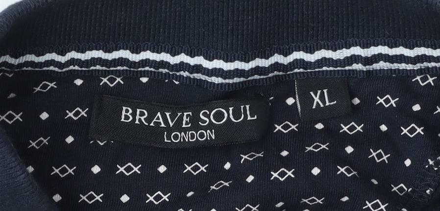 Brave Soul Men's XL Black Geometric Polo Shirt