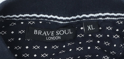 Brave Soul Men's XL Black Geometric Polo Shirt