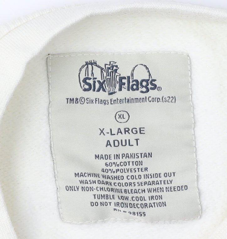 Six Flags XL White Sweatshirt Unisex Adults