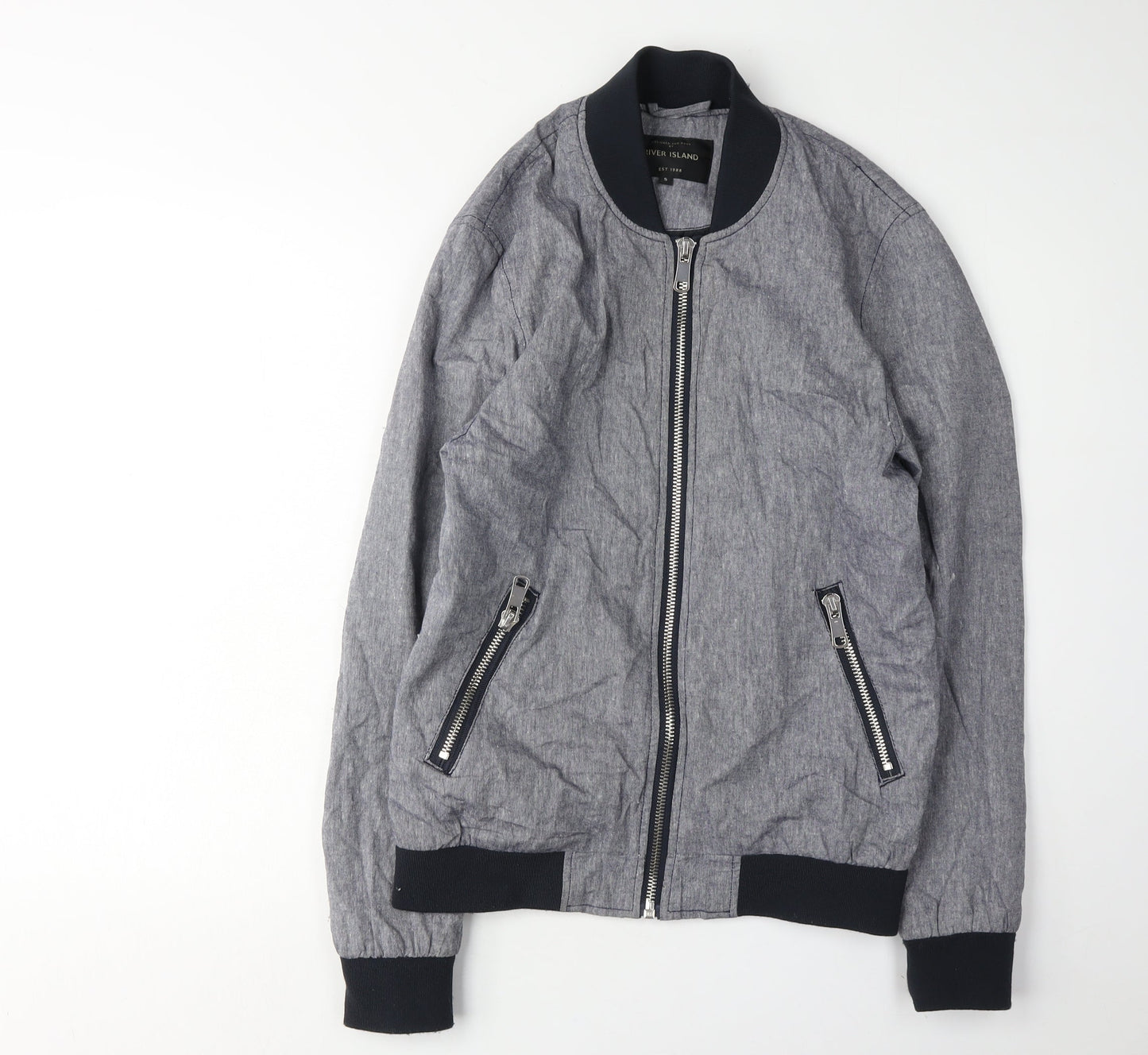 Mens UK Size S River Island Grey Bomber Jacket