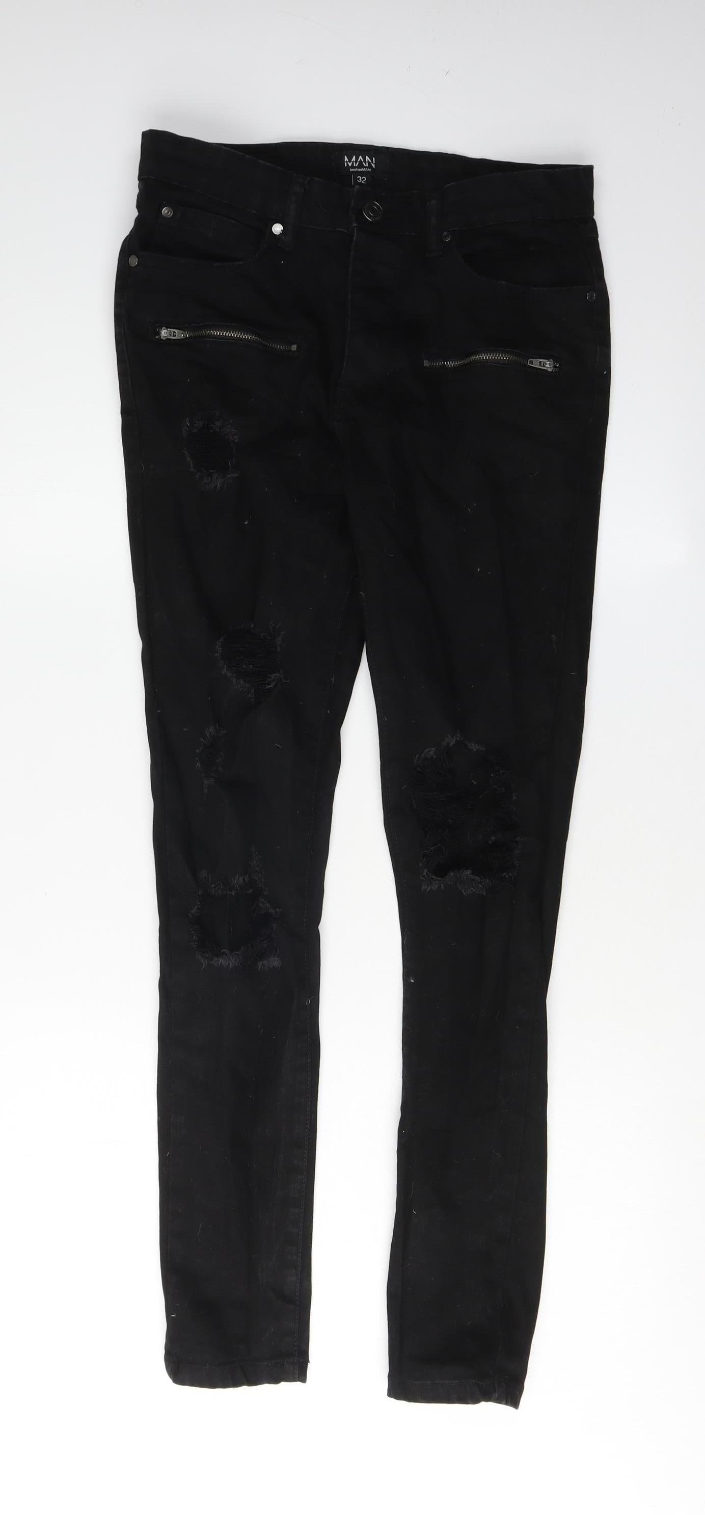 boohooMAN Black Skinny Fit Distressed Jeans 32R