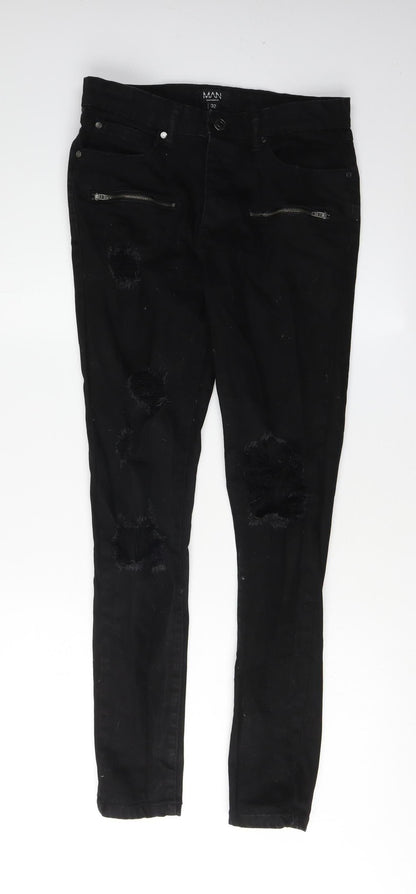 boohooMAN Black Skinny Fit Distressed Jeans 32R