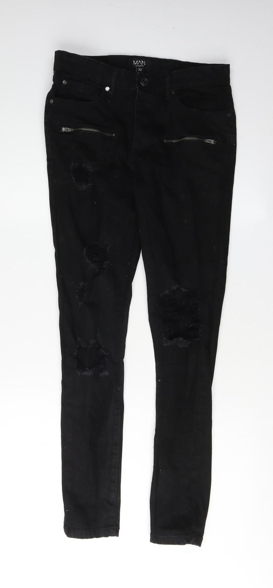 boohooMAN Black Skinny Fit Distressed Jeans 32R