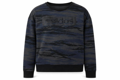 Front view of adidas unisex black camouflage sweatshirt, size 14
