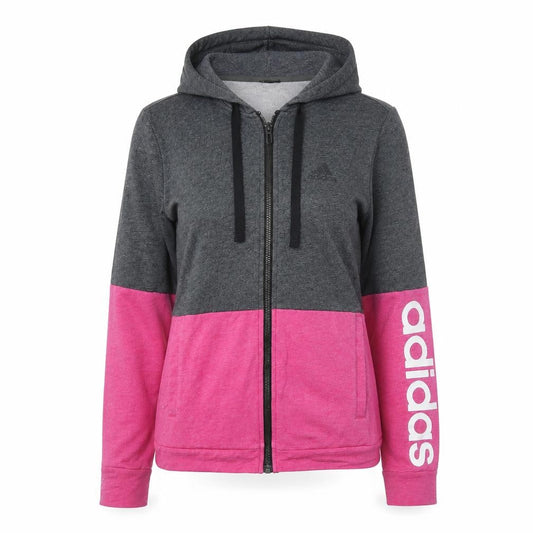 Front view of Adidas Women's Pink/Gray Full Zip Hoodie XS