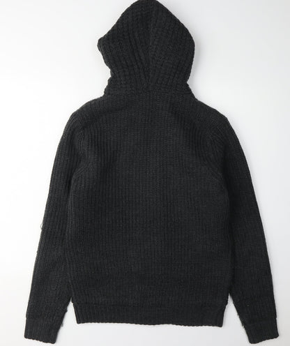 Threadbare Men's Black Full Zip Cable-Knit Hoodie S