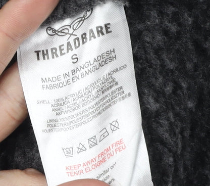 Threadbare Men's Black Full Zip Cable-Knit Hoodie S