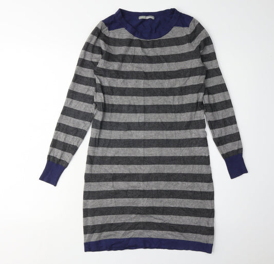 Marks and Spencer Women's Grey Blue Striped Knit Dress, Size 8