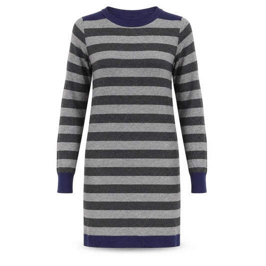 Marks and Spencer Women's Grey Blue Striped Knit Dress, Size 8