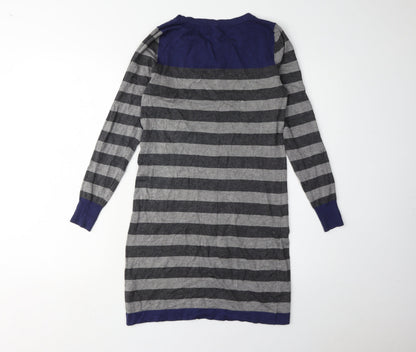 Marks and Spencer Women's Grey Blue Striped Knit Dress, Size 8