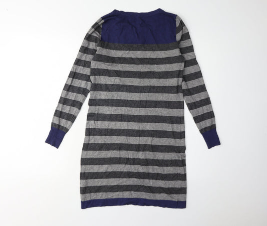 Marks and Spencer Women's Grey Blue Striped Knit Dress, Size 8