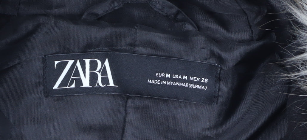 Womens UK Size M Zara Black Parka Coat