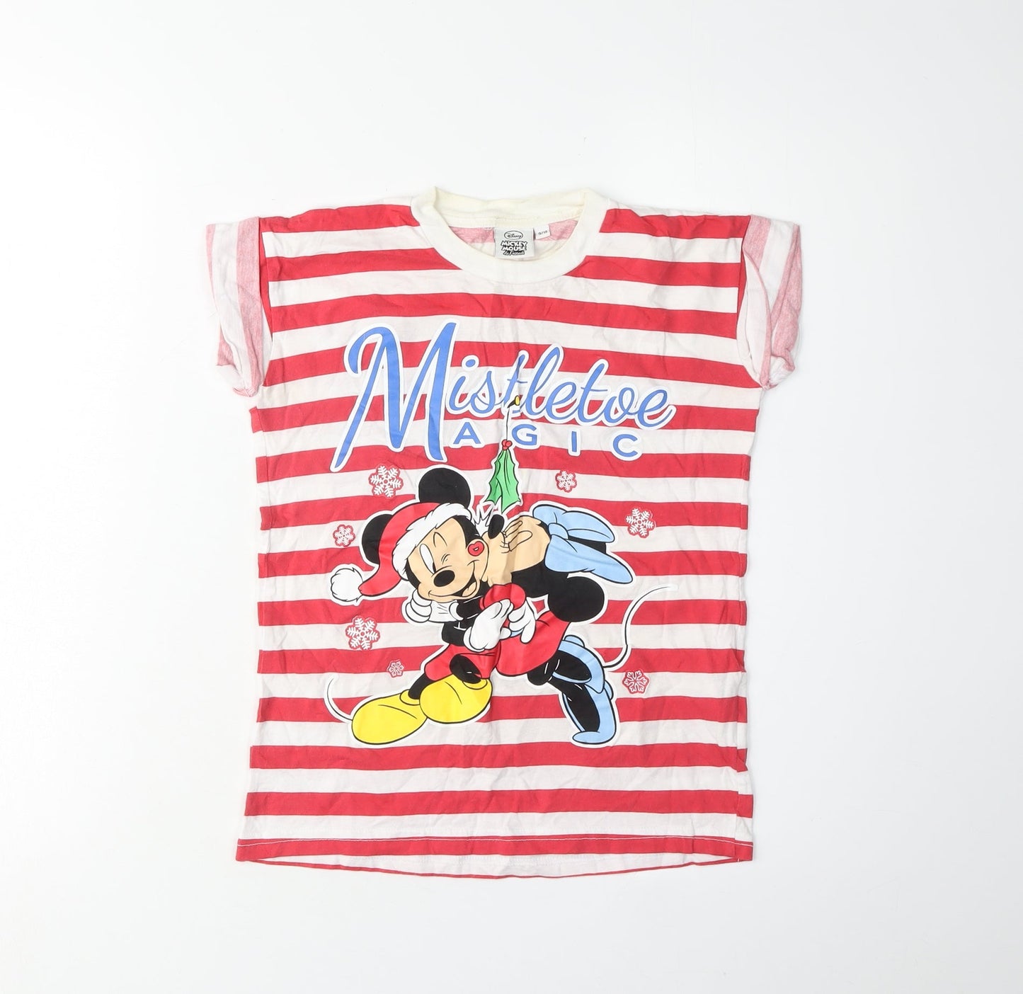 Disney Girls Red Striped Mickey Mouse Christmas T-Shirt, 9-10 Years