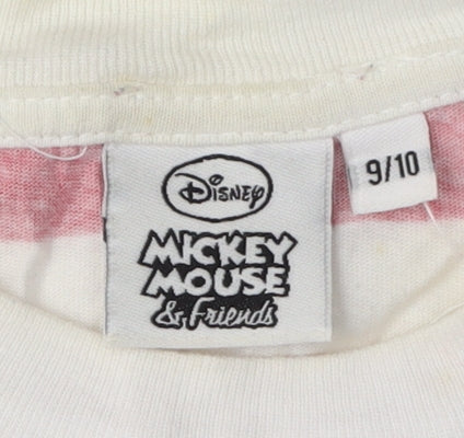 Disney Girls Red Striped Mickey Mouse Christmas T-Shirt, 9-10 Years