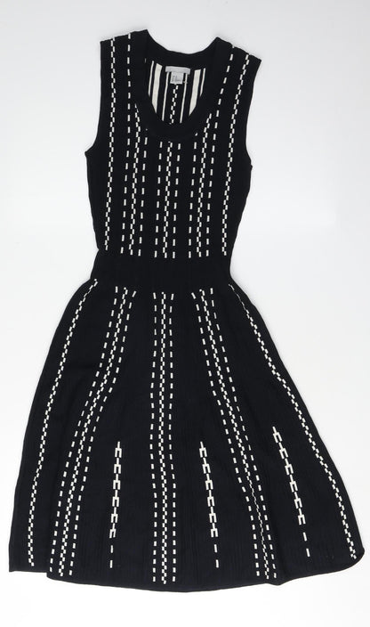 H&M Women's Black Striped A-Line XS Sleeveless Dress