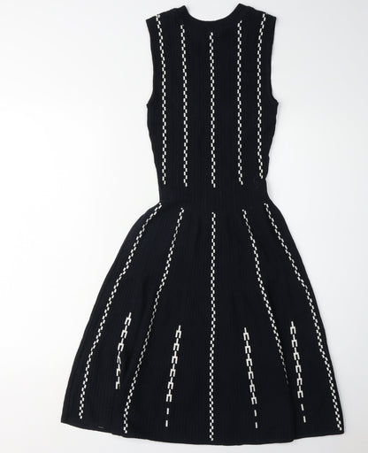 H&M Women's Black Striped A-Line XS Sleeveless Dress