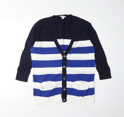 Gap Women's Blue Striped Cotton Cardigan S