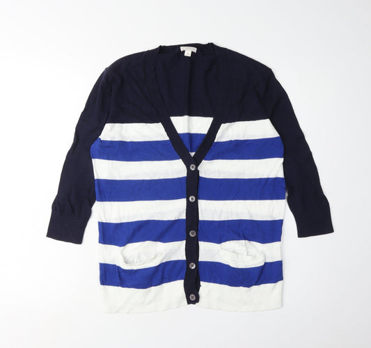 Gap Women's Blue Striped Cotton Cardigan S