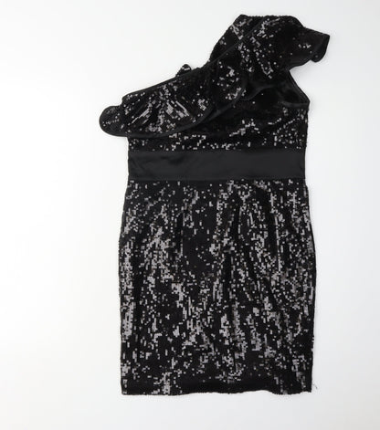 Monsoon Women's Black Sequin One Shoulder Dress Size 10