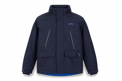 Front view of Slazenger boys’ blue jacket 7-8 years reflective winter coat
