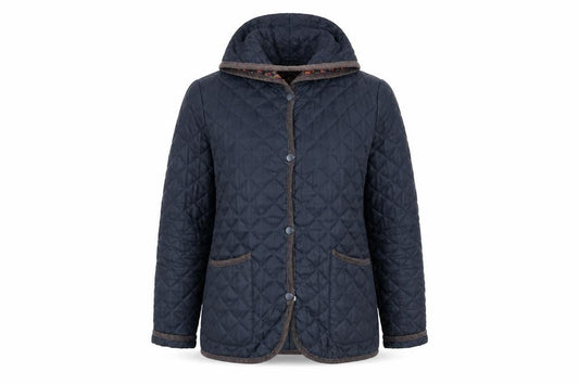 Front view of Vintage Boutique Women's Blue Quilted Jacket, size 12