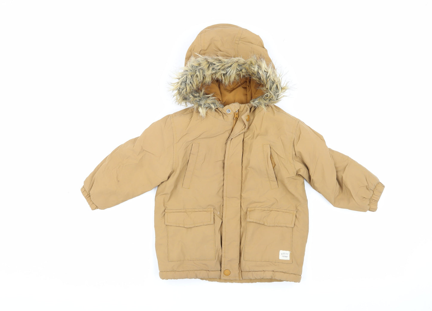 MNG Boys Beige Parka Coat 2-3 Years Hooded Winter Zip
