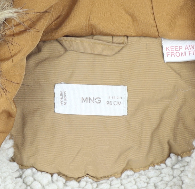 MNG Boys Beige Parka Coat 2-3 Years Hooded Winter Zip