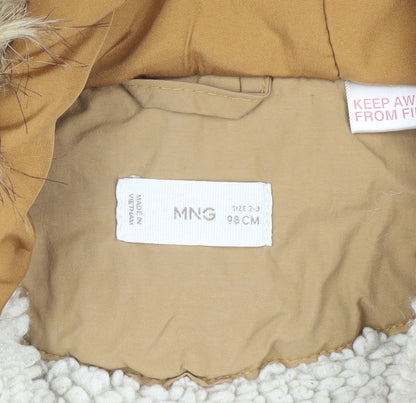 MNG Boys Beige Parka Coat 2-3 Years Hooded Winter Zip