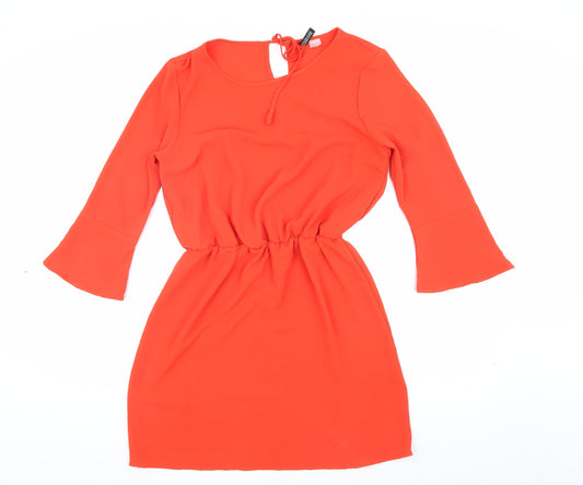 H&M Women Red Shift Dress Size 12, 3/4 Bell Sleeve