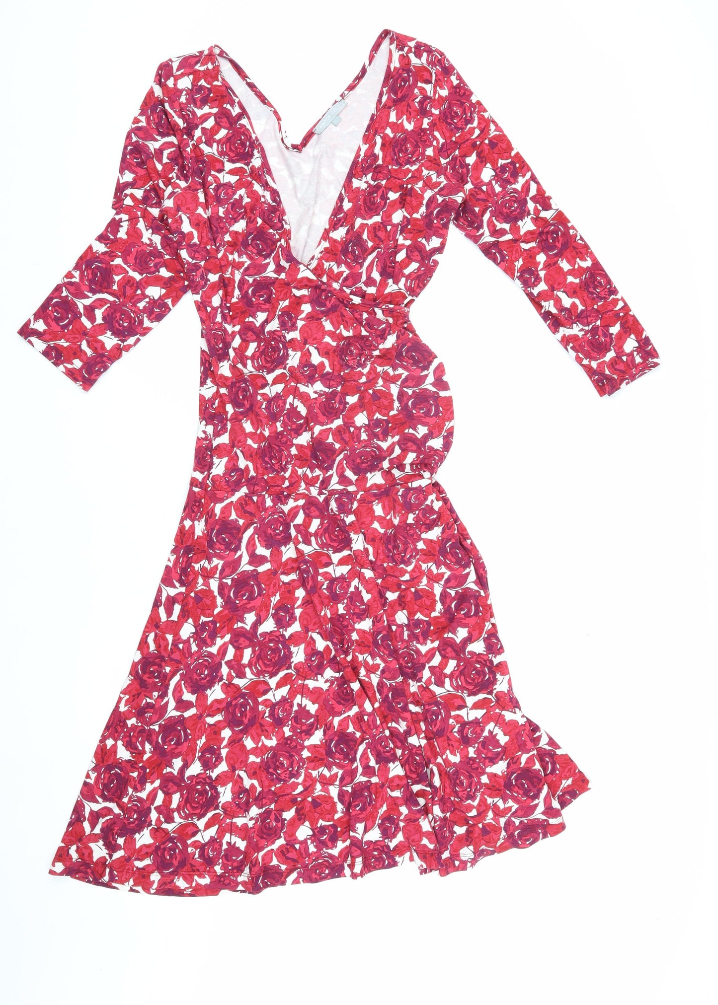 Karen Cole Women's Red Floral Wrap Midi Dress L