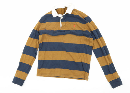 Next Men's Brown/Blue Striped Polo Shirt, S