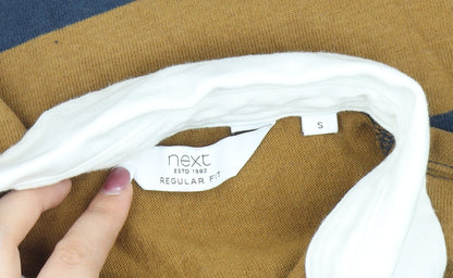 Next Men's Brown/Blue Striped Polo Shirt, S