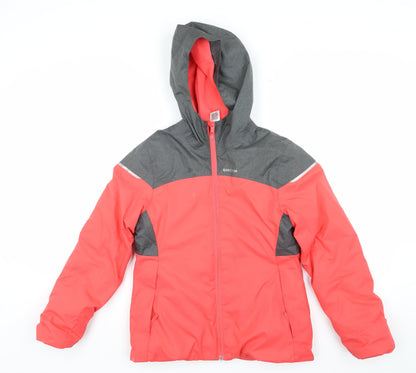 Quechua Girls Red and Grey Puffer Jacket, Size 10-11 Years
