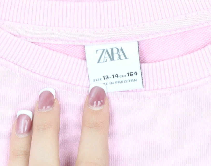 Zara Girls Pink Pullover Sweatshirt 13-14 Years Crew Neck