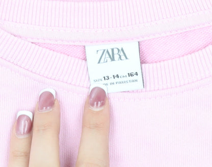 Zara Girls Pink Pullover Sweatshirt 13-14 Years Crew Neck