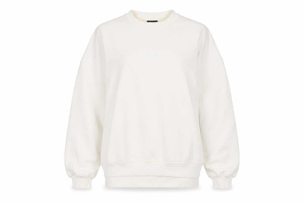 Front view of HERA unisex white pullover sweatshirt m