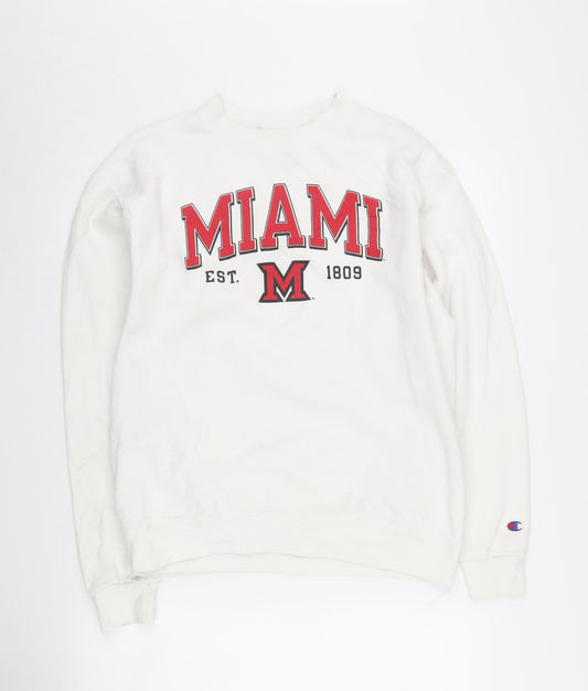 Additional front view of Champion White Pullover Sweatshirt for unisex adults m