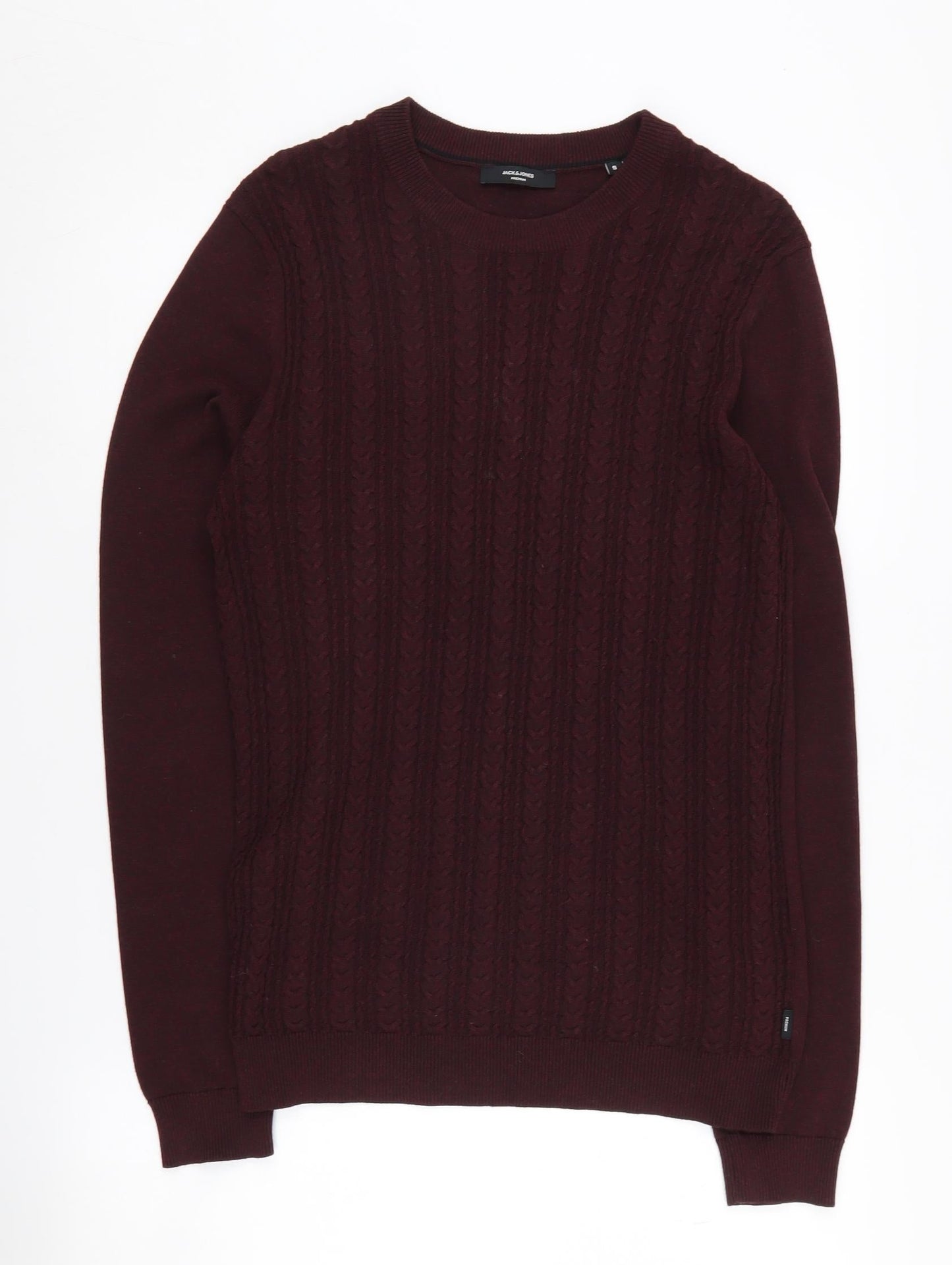 Jack & Jones Men's Red Cable-Knit Pullover Jumper S