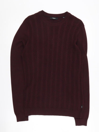Jack & Jones Men's Red Cable-Knit Pullover Jumper S