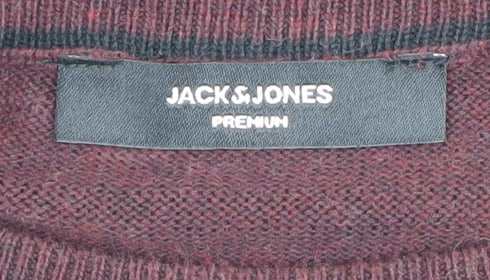 Jack & Jones Men's Red Cable-Knit Pullover Jumper S