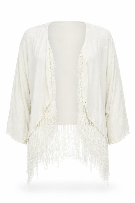 Superdry Women's White Shrug with Fringe Accents XS