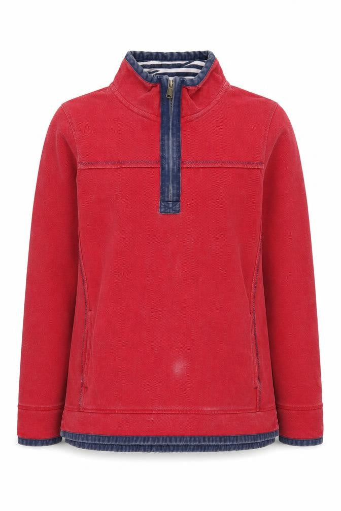 Front view of FatFace Red Henley Sweatshirt 16, unisex