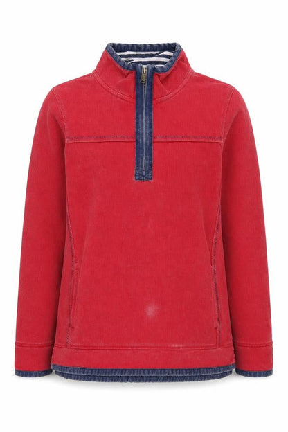 Front view of FatFace Red Henley Sweatshirt 16, unisex
