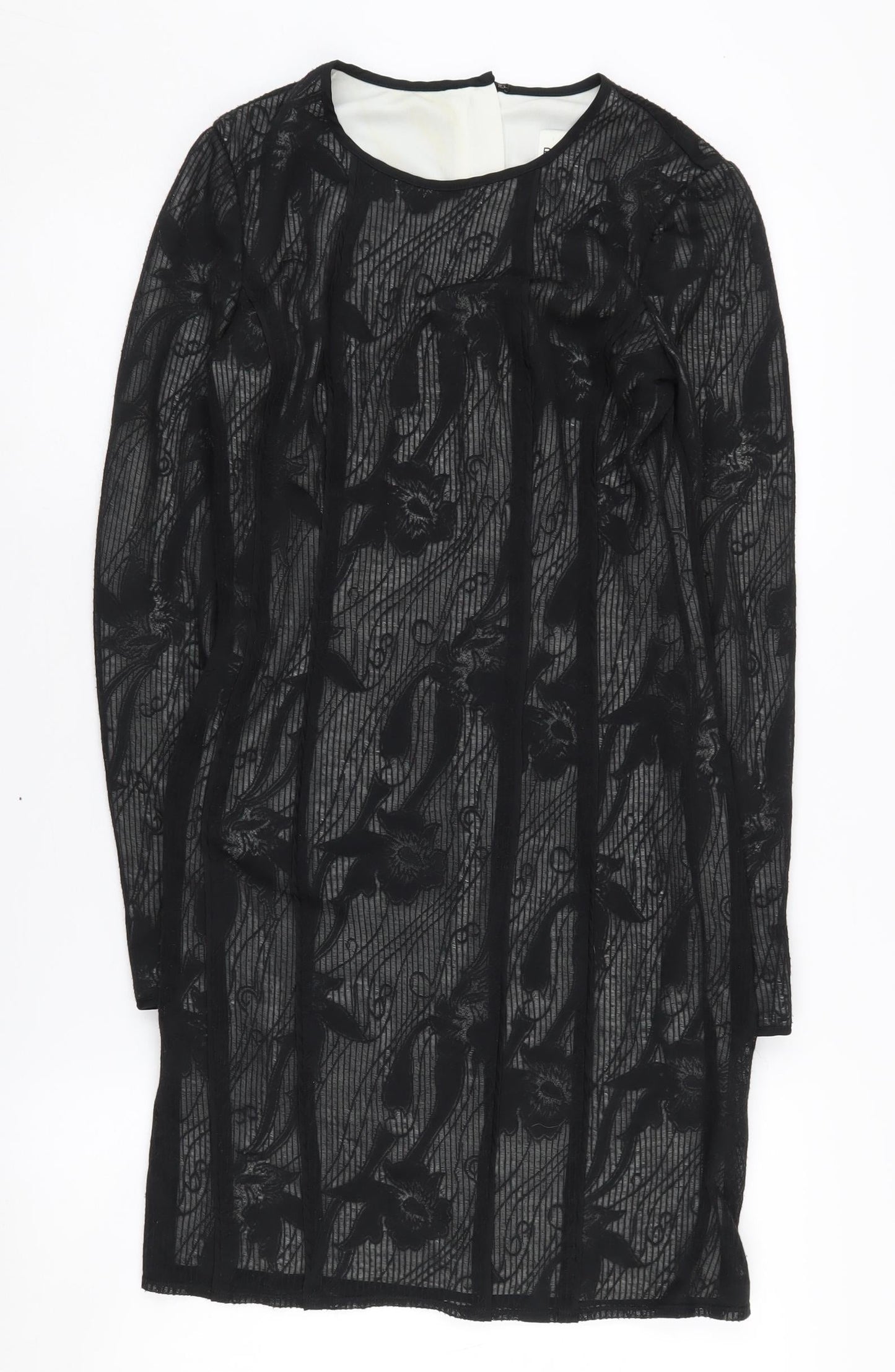 REISS Women's Black Lace Dress, Size 8, Long Sleeve
