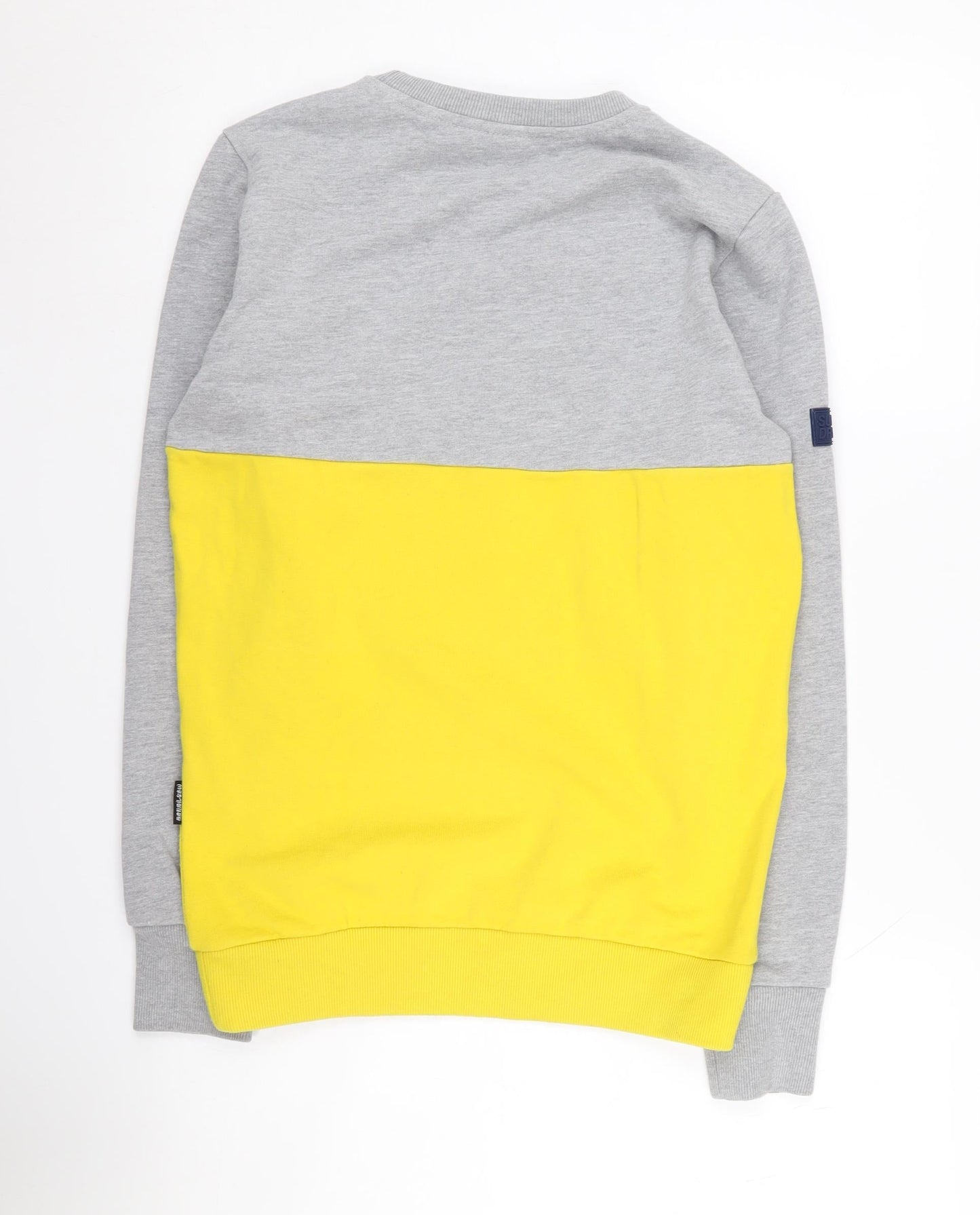 Superdry Men's XS Grey Yellow Sweatshirt Crew Neck Sports